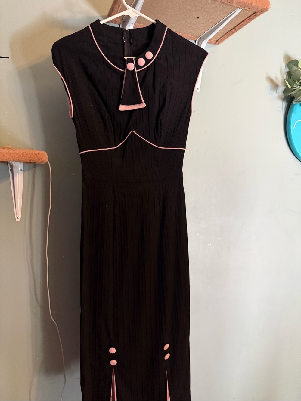 Stop staring Black Dress with Pink Trim - Classic Sleeveless Midi Dress